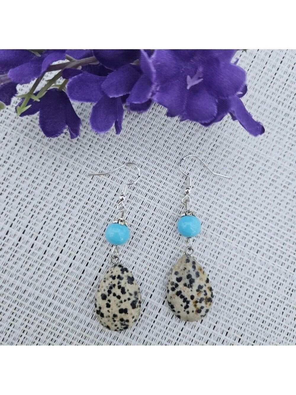 Dalmatian Stone Turquoise Beaded Teardrop Women's Earrings
